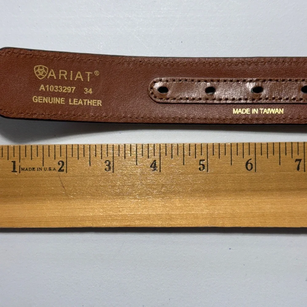Unbranded Western Belt Unisex Brown Excellent Tooled Leather Woven Studs Concho
